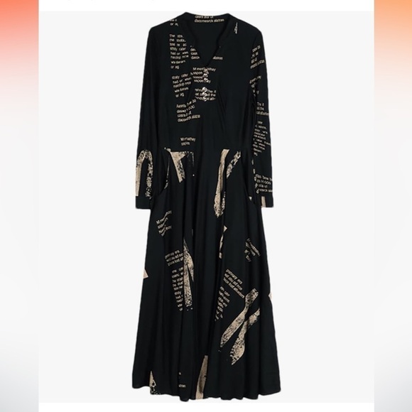 Women’s Long Sleeve Black Printed Dress - Picture 2 of 7